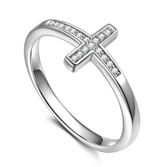 🎁 925 Silver Plated Dainty Cross Shaped Classy Ring, GPMB1515 - Picture 2 of 4
